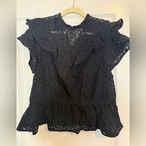 Chic Black Lace Ruffle Blouse